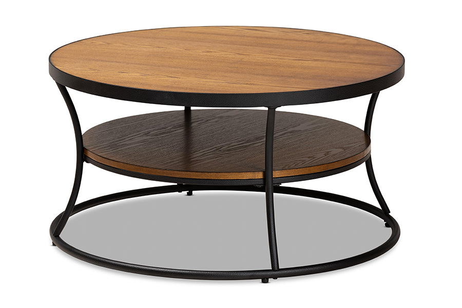 baxton studio albany vintage rustic industrial walnut brown finished wood and black finished metal 1 shelf coffee table | Modish Furniture Store-2