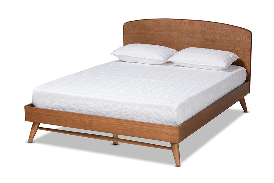 baxton studio keagan mid century modern transitional walnut brown finished wood queen size platform bed | Modish Furniture Store-2