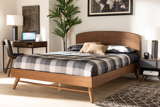 Baxton Studio Keagan Mid-Century Modern Transitional Walnut Brown Finished Wood Queen Size Platform Bed | Modishstore | Beds