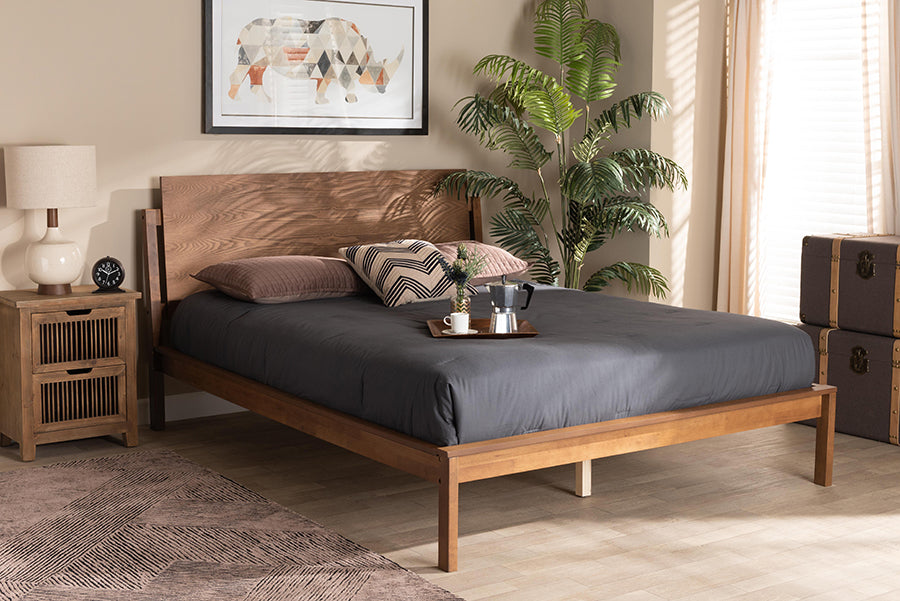 baxton studio giuseppe modern and contemporary walnut brown finished queen size platform bed | Modish Furniture Store-2