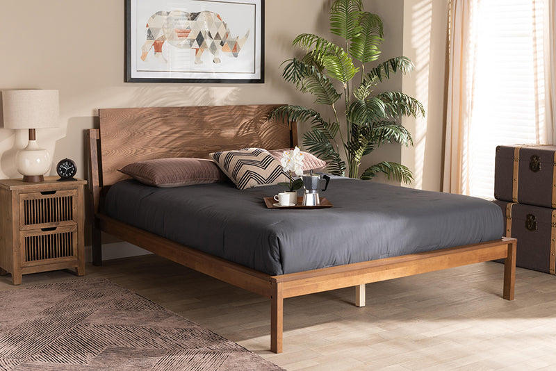Baxton Studio Giuseppe Modern and Contemporary Walnut Brown Finished Queen Size Platform Bed | Modishstore | Beds