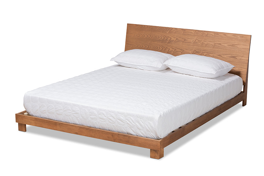 baxton studio haines modern and contemporary walnut brown finished wood king size platform bed | Modish Furniture Store-2
