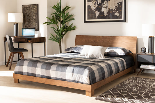 Baxton Studio Haines Modern and Contemporary Walnut Brown Finished Wood King Size Platform Bed | Modishstore | Beds