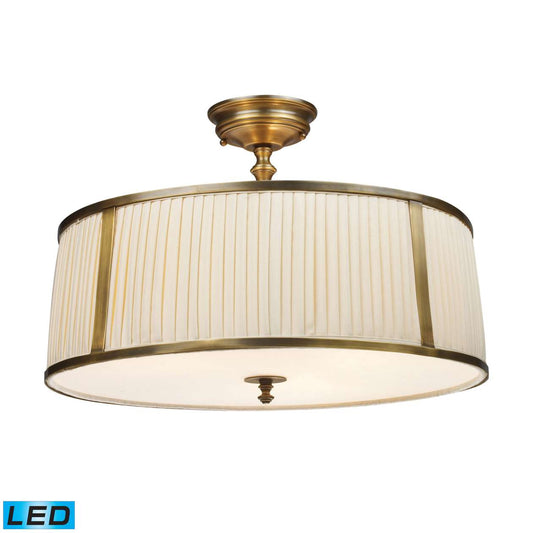 Williamsport 4-Light Semi Flush in Brass Patina with Cream Drum Shade - Includes LED Bulbs | Ceiling Lamps | Modishstore
