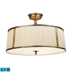 Williamsport 4-Light Semi Flush in Brass Patina with Cream Drum Shade - Includes LED Bulbs