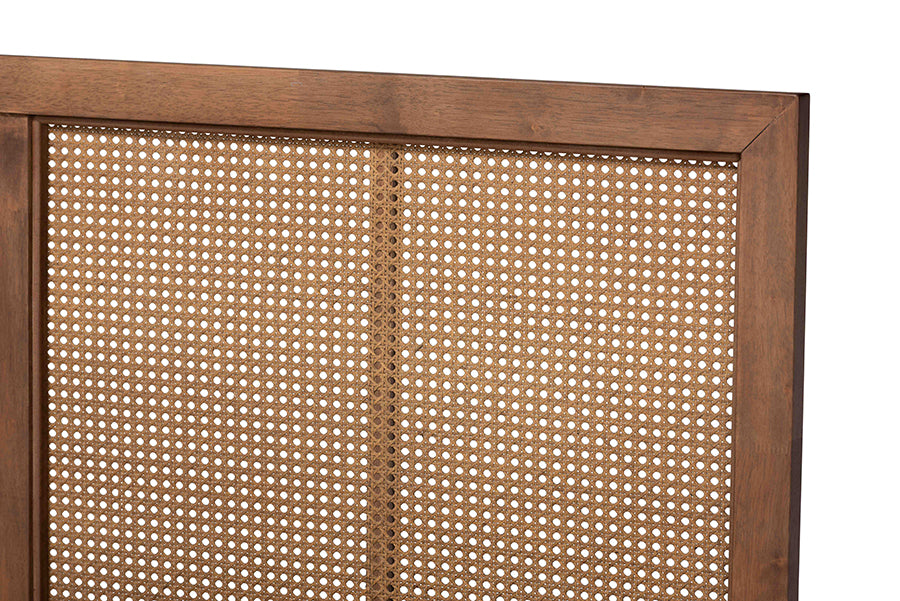 Baxton Studio Redmond Mid-Century Modern Walnut Brown Finished Wood and Synthetic Rattan Queen Size Platform Bed | Beds | Modishstore - 3
