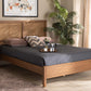 Baxton Studio Redmond Mid-Century Modern Walnut Brown Finished Wood and Synthetic Rattan Queen Size Platform Bed | Beds | Modishstore