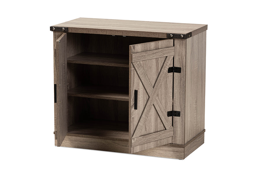 baxton studio wayne modern contemporary farmhouse oak brown finished wood 2 door shoe storage cabinet | Modish Furniture Store-3