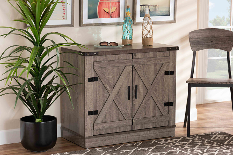 Baxton Studio Wayne Modern Contemporary Farmhouse Oak Brown Finished Wood 2-Door Shoe Storage Cabinet | Modishstore | Cabinets