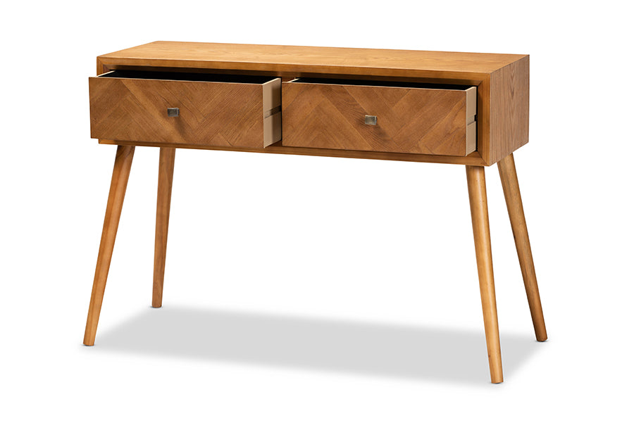 Baxton Studio Mae Mid-Century Modern Natural Brown Finished Wood 2-Drawer Console Table | Console Tables | Modishstore - 8