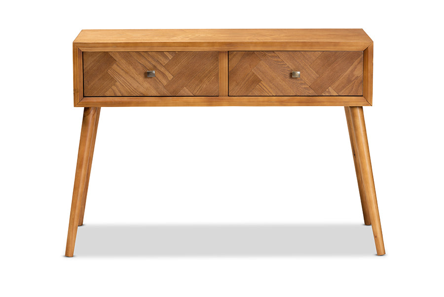 Baxton Studio Mae Mid-Century Modern Natural Brown Finished Wood 2-Drawer Console Table | Console Tables | Modishstore - 7