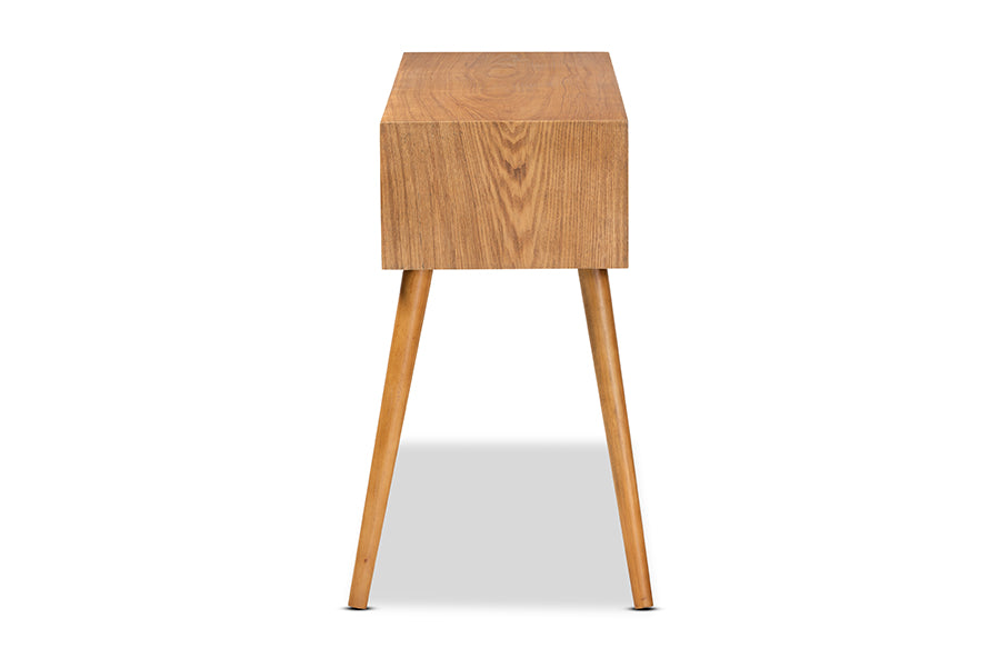 Baxton Studio Mae Mid-Century Modern Natural Brown Finished Wood 2-Drawer Console Table | Console Tables | Modishstore - 6