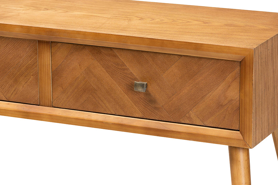 Baxton Studio Mae Mid-Century Modern Natural Brown Finished Wood 2-Drawer Console Table | Console Tables | Modishstore - 5