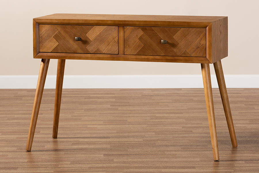 Baxton Studio Mae Mid-Century Modern Natural Brown Finished Wood 2-Drawer Console Table | Console Tables | Modishstore - 3