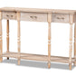 baxton studio hallan classic and traditional french provincial rustic whitewashed oak brown finished wood 3 drawer console table | Modish Furniture Store-2