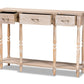 baxton studio hallan classic and traditional french provincial rustic whitewashed oak brown finished wood 3 drawer console table | Modish Furniture Store-3