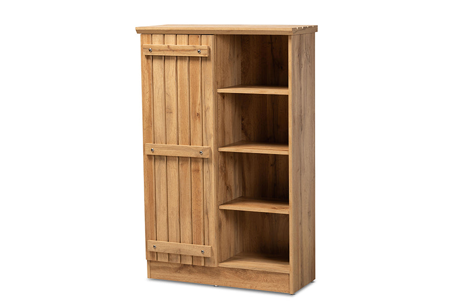 baxton studio eren modern and contemporary farmhouse natural oak brown finished wood 1 door shoe cabinet | Modish Furniture Store-2