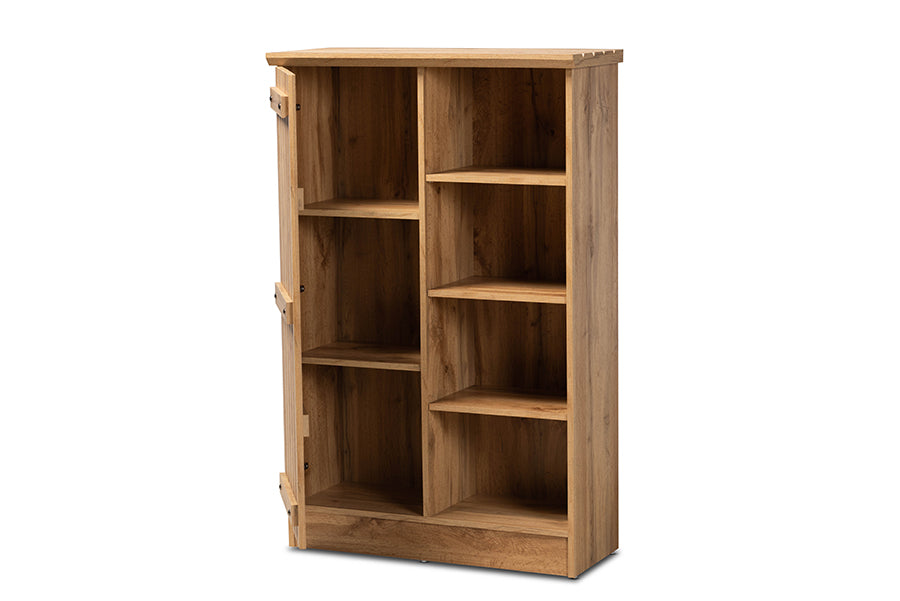 baxton studio eren modern and contemporary farmhouse natural oak brown finished wood 1 door shoe cabinet | Modish Furniture Store-3