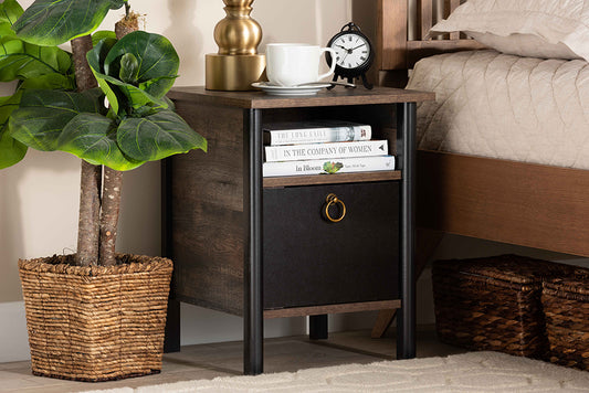 Baxton Studio Vaughan Modern and Contemporary Two-Tone Rustic Brown and Black Finished Wood Nightstand | Modishstore | Nightstands