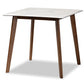 baxton studio kaylee mid century modern transitional walnut brown finished wood dining table with faux marble tabletop | Modish Furniture Store-2