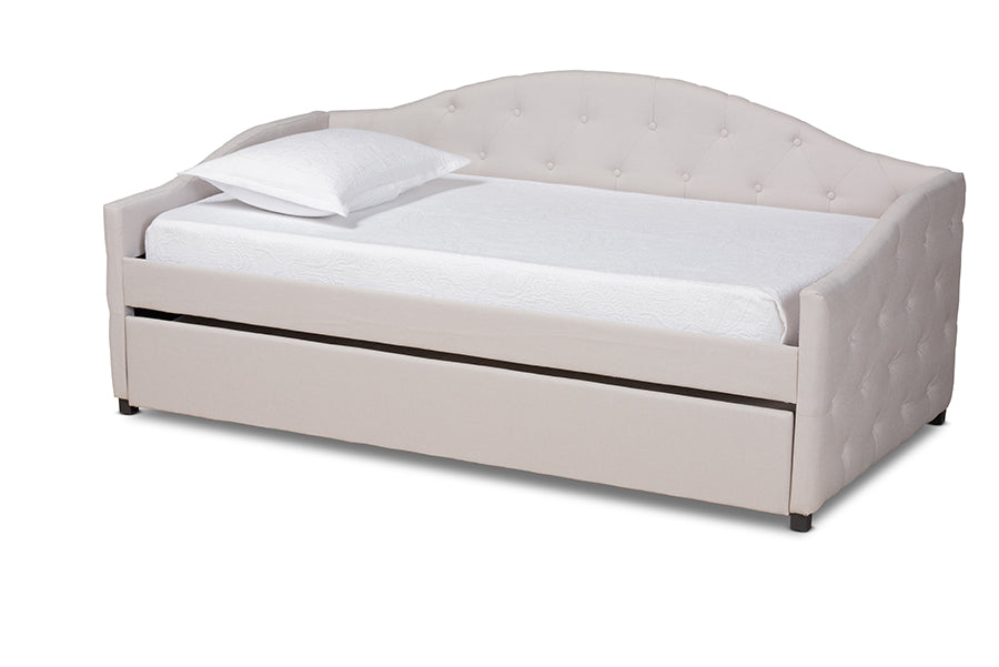 baxton studio becker modern and contemporary transitional beige fabric upholstered twin size daybed with trundle | Modish Furniture Store-2