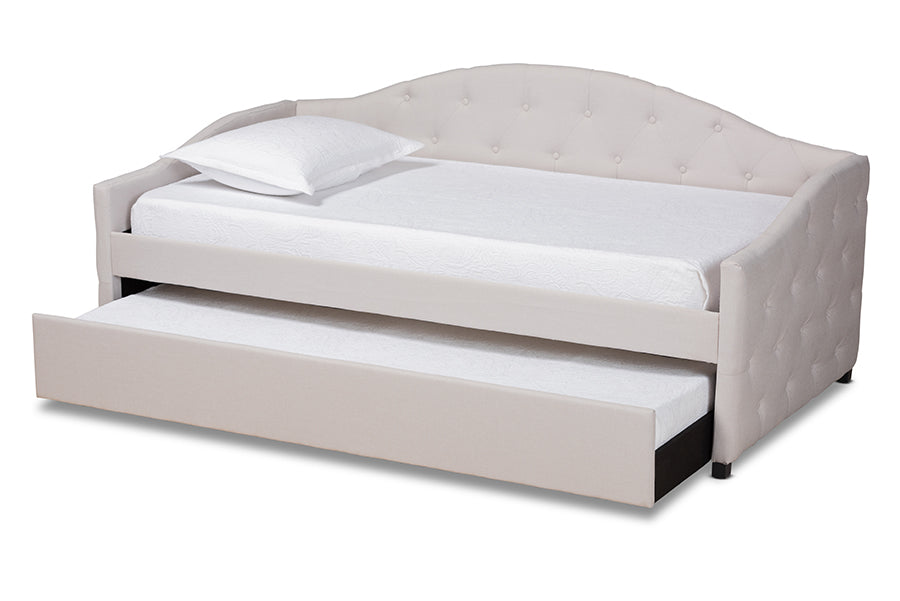 baxton studio becker modern and contemporary transitional beige fabric upholstered twin size daybed with trundle | Modish Furniture Store-3
