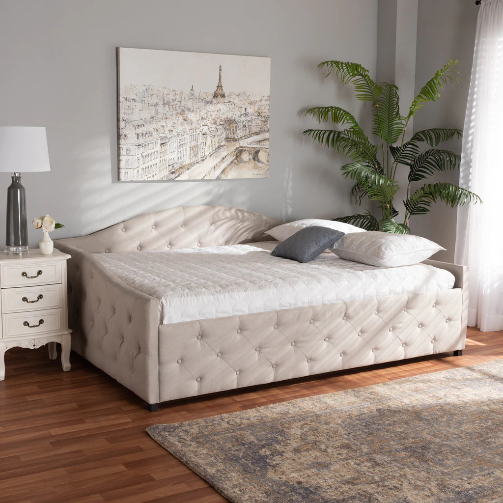 Baxton Studio Becker Modern and Contemporary Transitional Beige Fabric Upholstered Queen Size Daybed | Daybeds | Modishstore