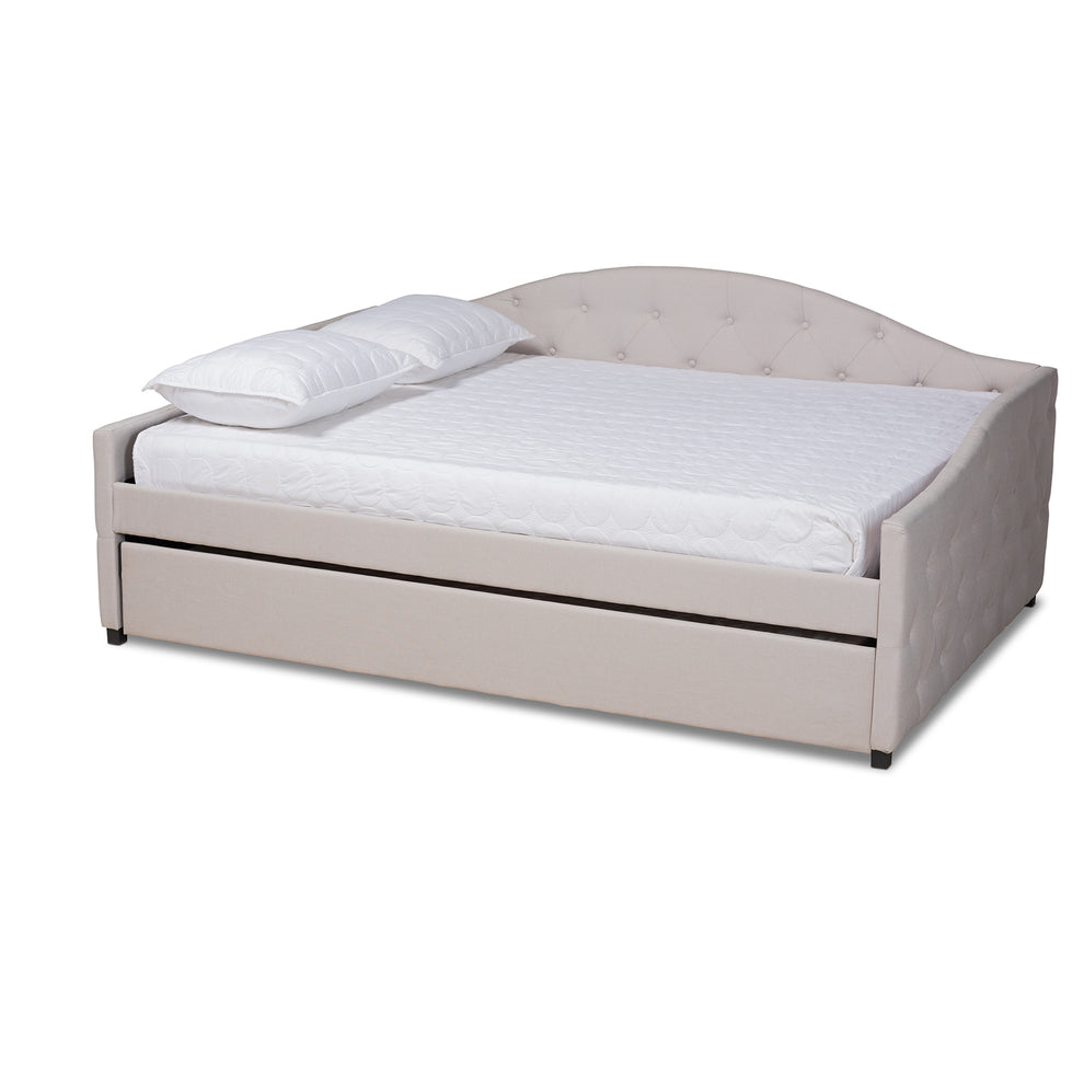 Baxton Studio Becker Modern and Contemporary Transitional Beige Fabric Upholstered Full Size Daybed with Trundle | Daybeds | Modishstore