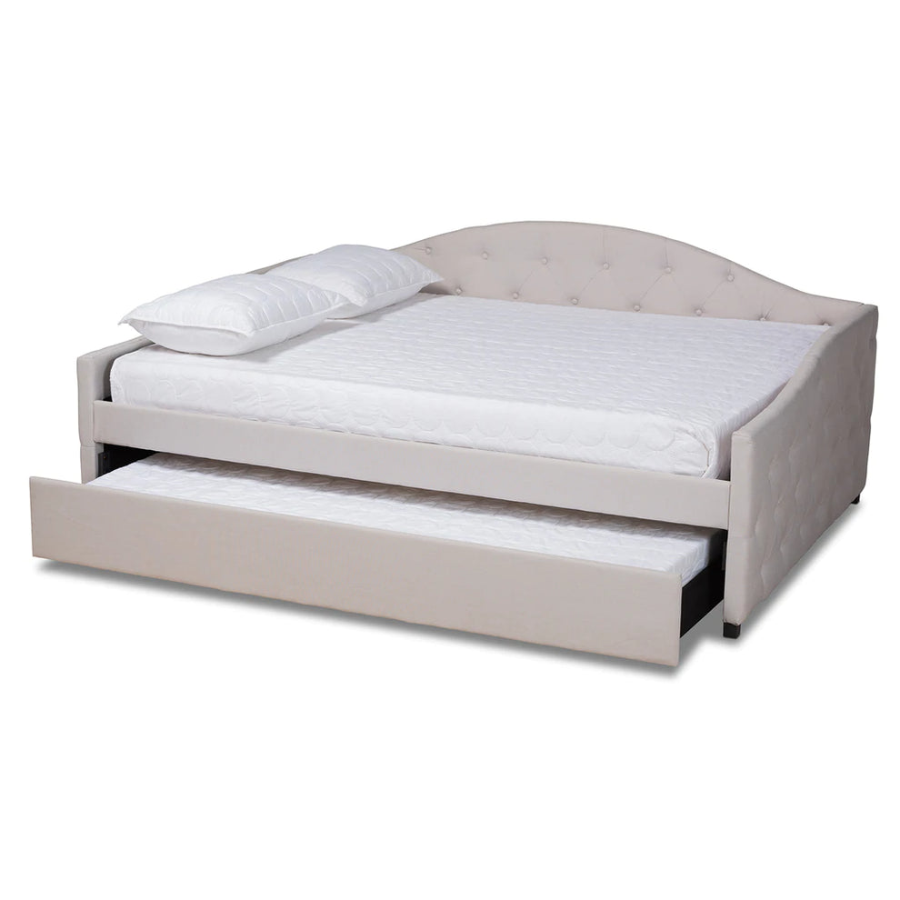 Baxton Studio Becker Modern and Contemporary Transitional Beige Fabric Upholstered Full Size Daybed with Trundle | Daybeds | Modishstore - 10