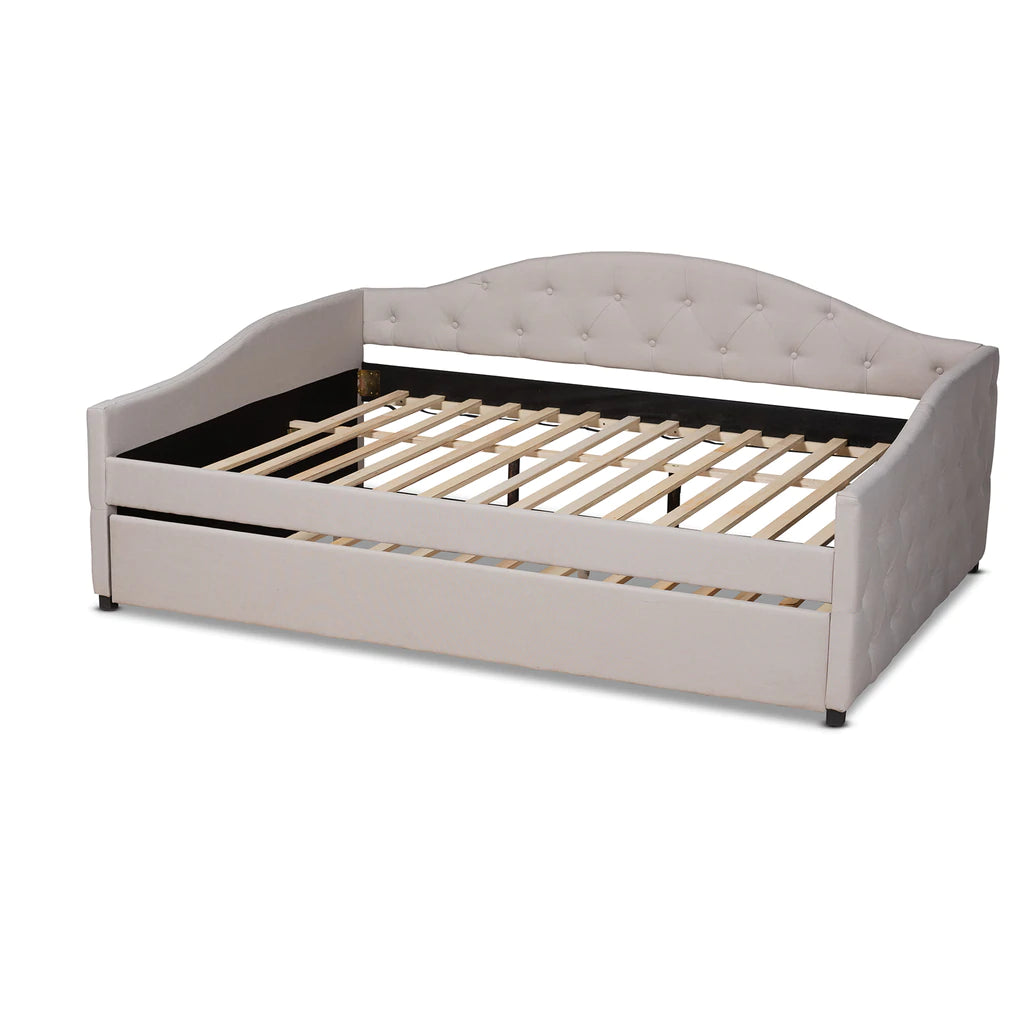 Baxton Studio Becker Modern and Contemporary Transitional Beige Fabric Upholstered Full Size Daybed with Trundle | Daybeds | Modishstore - 8