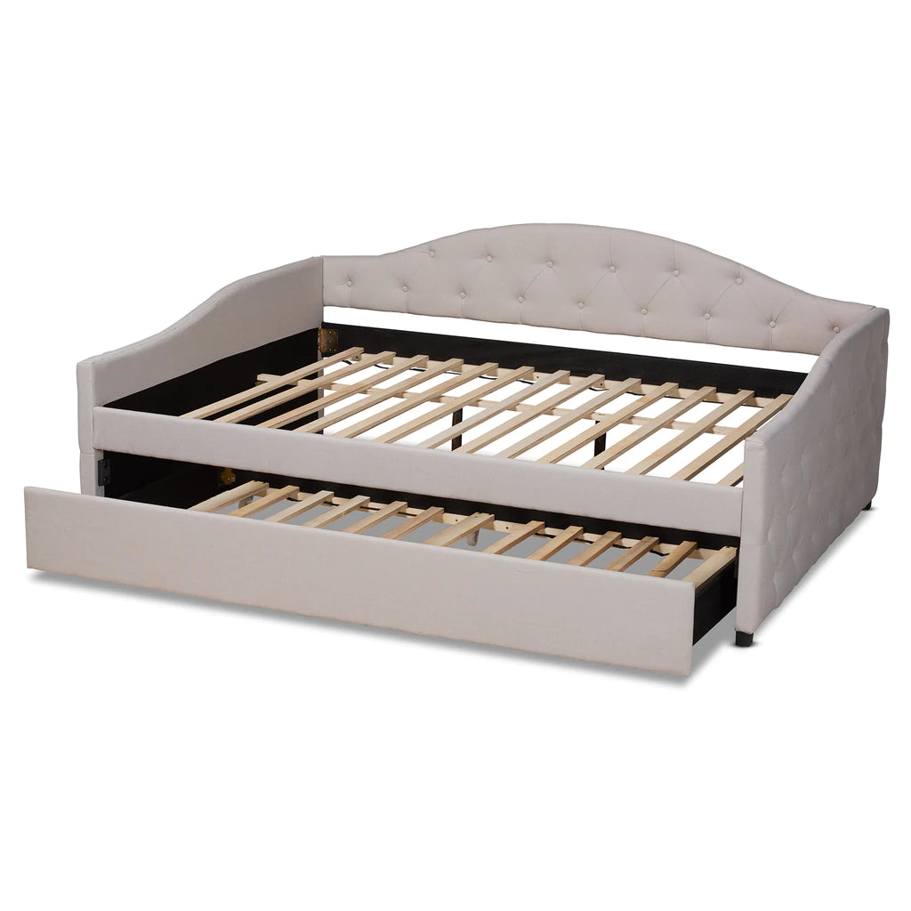 Baxton Studio Becker Modern and Contemporary Transitional Beige Fabric Upholstered Full Size Daybed with Trundle | Daybeds | Modishstore - 7