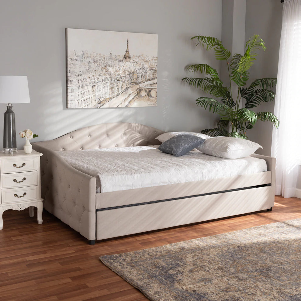Baxton Studio Becker Modern and Contemporary Transitional Beige Fabric Upholstered Full Size Daybed with Trundle | Daybeds | Modishstore - 4