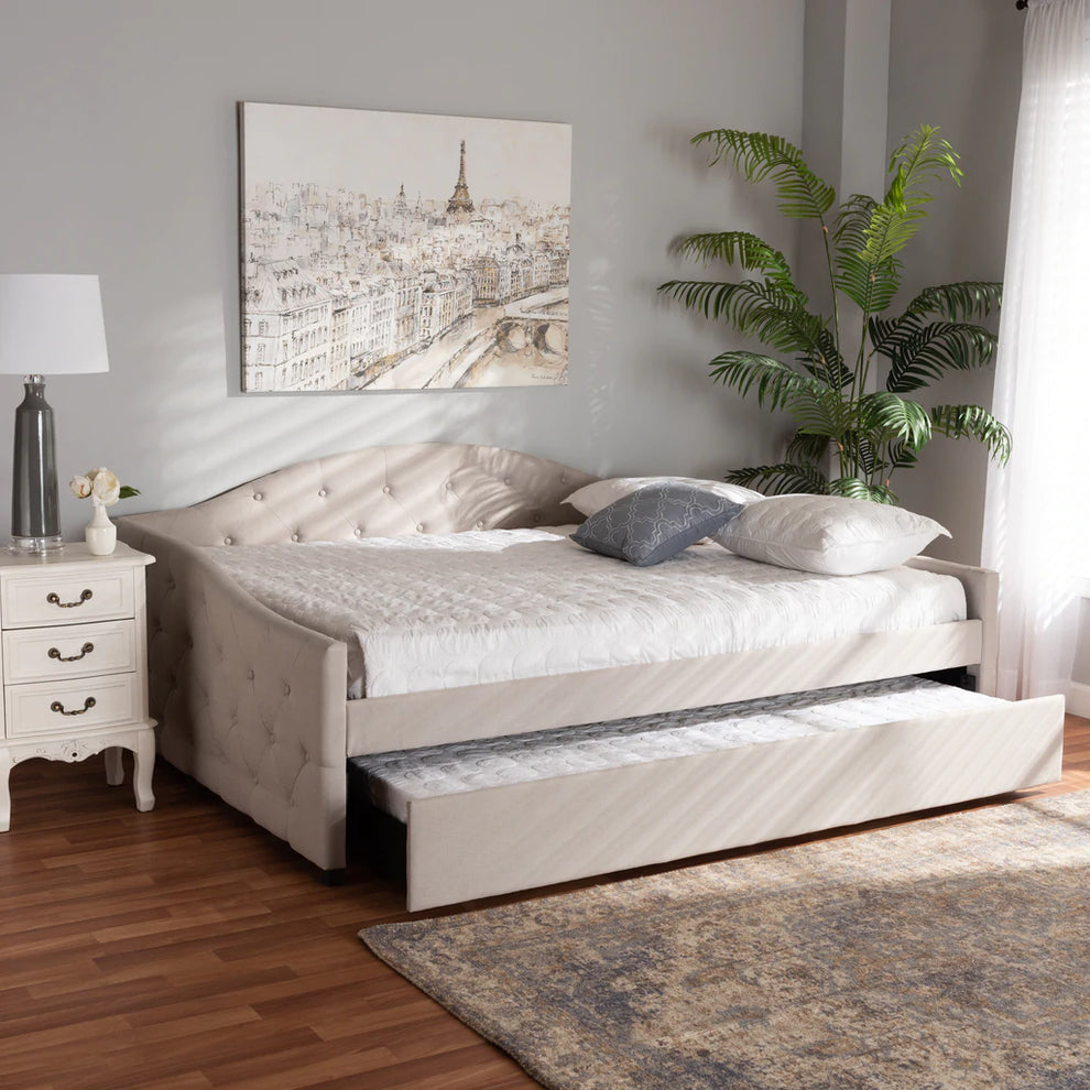 Baxton Studio Becker Modern and Contemporary Transitional Beige Fabric Upholstered Full Size Daybed with Trundle | Daybeds | Modishstore - 3