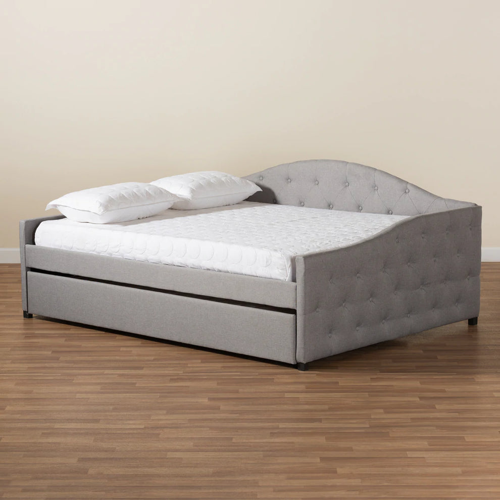 Baxton Studio Becker Modern and Contemporary Transitional Beige Fabric Upholstered Full Size Daybed with Trundle | Daybeds | Modishstore - 13