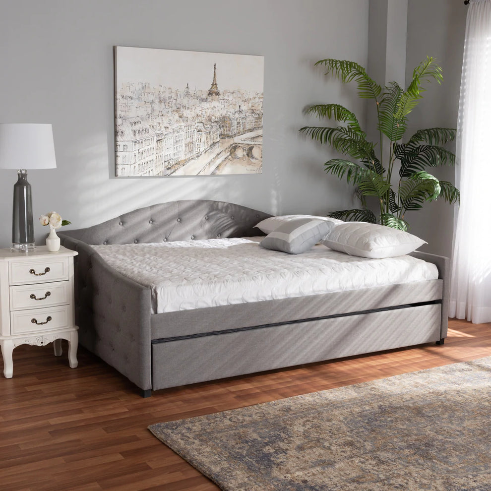 Baxton Studio Becker Modern and Contemporary Transitional Beige Fabric Upholstered Full Size Daybed with Trundle | Daybeds | Modishstore - 15