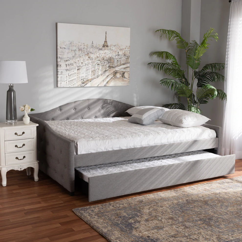 Baxton Studio Becker Modern and Contemporary Transitional Beige Fabric Upholstered Full Size Daybed with Trundle | Daybeds | Modishstore - 14