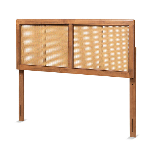 Baxton Studio Gilbert Mid-Century Modern Ash Walnut Finished Wood and Synthetic Rattan King Size Headboard | Headboards | Modishstore