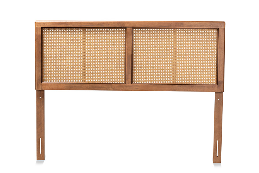 Baxton Studio Gilbert Mid-Century Modern Ash Walnut Finished Wood and Synthetic Rattan Full Size Headboard | Headboards | Modishstore - 4