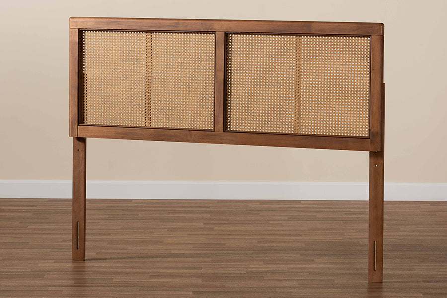Baxton Studio Gilbert Mid-Century Modern Ash Walnut Finished Wood and Synthetic Rattan Full Size Headboard | Headboards | Modishstore - 3