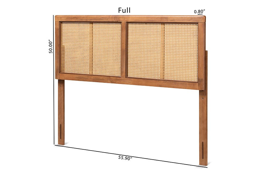 Baxton Studio Gilbert Mid-Century Modern Ash Walnut Finished Wood and Synthetic Rattan Full Size Headboard | Headboards | Modishstore - 5