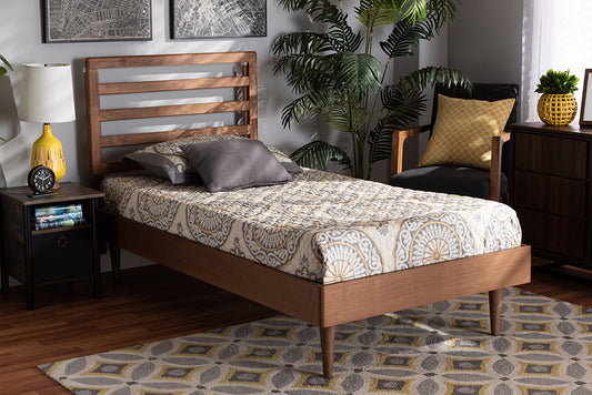 Baxton Studio Ryo Mid-Century Modern Transitional Walnut Brown Finished Wood Twin Size Platform Bed | Beds | Modishstore