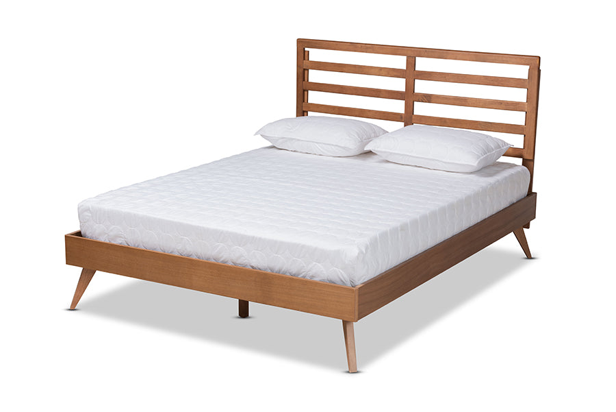 Baxton Studio Shiro Mid-Century Modern Ash Walnut Finished Wood Queen Size Platform Bed | Beds | Modishstore - 4