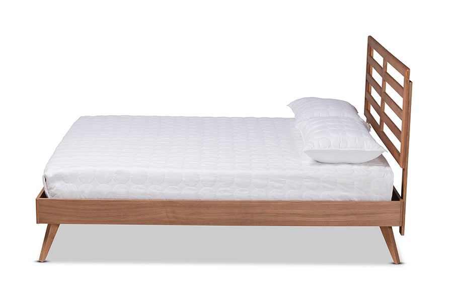 Baxton Studio Shiro Mid-Century Modern Ash Walnut Finished Wood Queen Size Platform Bed | Beds | Modishstore - 2