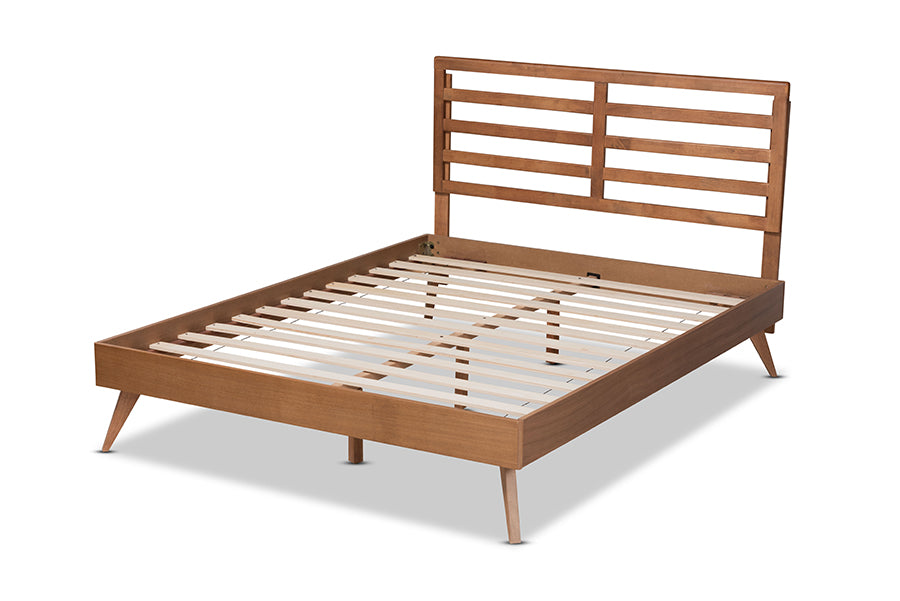 Baxton Studio Shiro Mid-Century Modern Ash Walnut Finished Wood Queen Size Platform Bed | Beds | Modishstore - 6