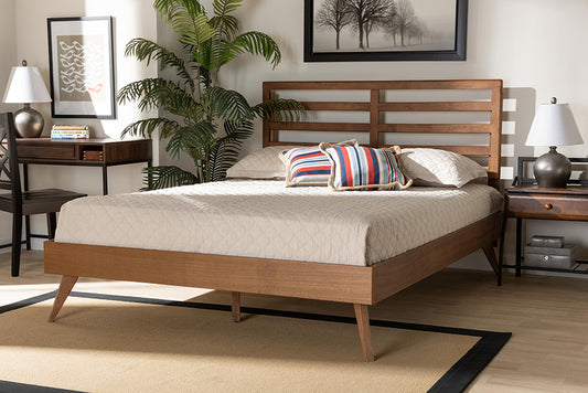 Baxton Studio Shiro Mid-Century Modern Ash Walnut Finished Wood Queen Size Platform Bed | Beds | Modishstore