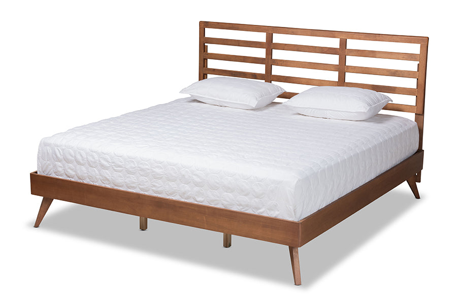 Baxton Studio Shiro Mid-Century Modern Ash Walnut Finished Wood King Size Platform Bed | Beds | Modishstore - 4