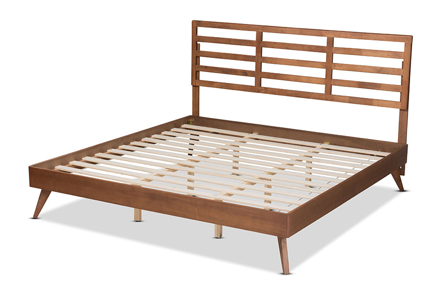 Baxton Studio Shiro Mid-Century Modern Ash Walnut Finished Wood King Size Platform Bed | Beds | Modishstore - 6