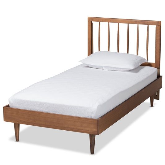 Baxton Studio Sora Mid-Century Modern Ash Walnut Finished Wood Twin Size Platform Bed | Beds | Modishstore