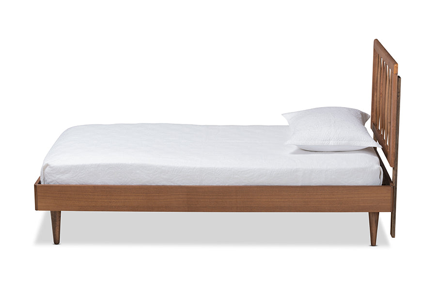 Baxton Studio Sora Mid-Century Modern Ash Walnut Finished Wood Twin Size Platform Bed | Beds | Modishstore - 3