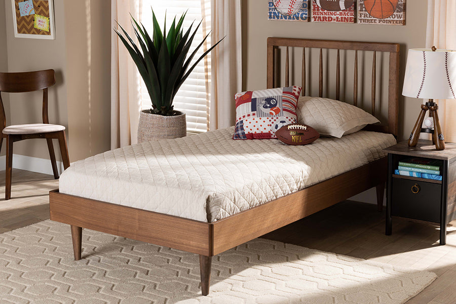 Baxton Studio Sora Mid-Century Modern Ash Walnut Finished Wood Twin Size Platform Bed | Beds | Modishstore - 2